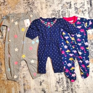 Bundle of 3 girls onesies 0-6 months. Colorful cheerful prints.
